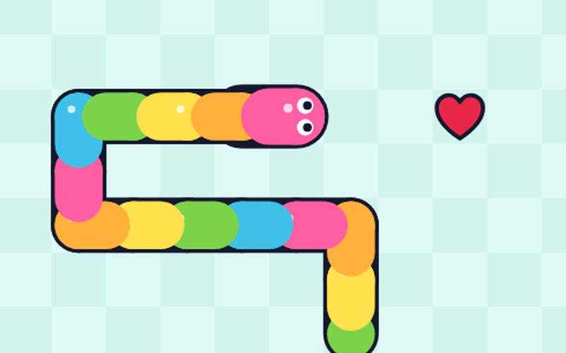 Sour Worm: a rainbow worm chasing a jelly heart