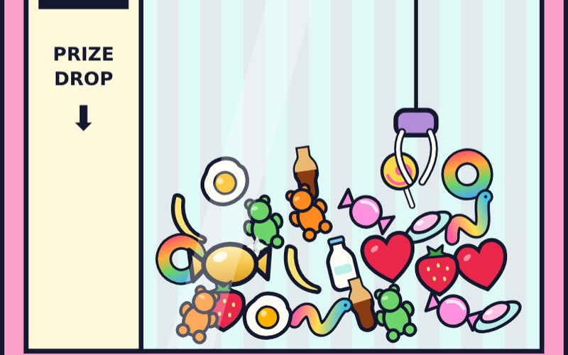 Sweetie Claw: an arcade claw over a pile of sweets